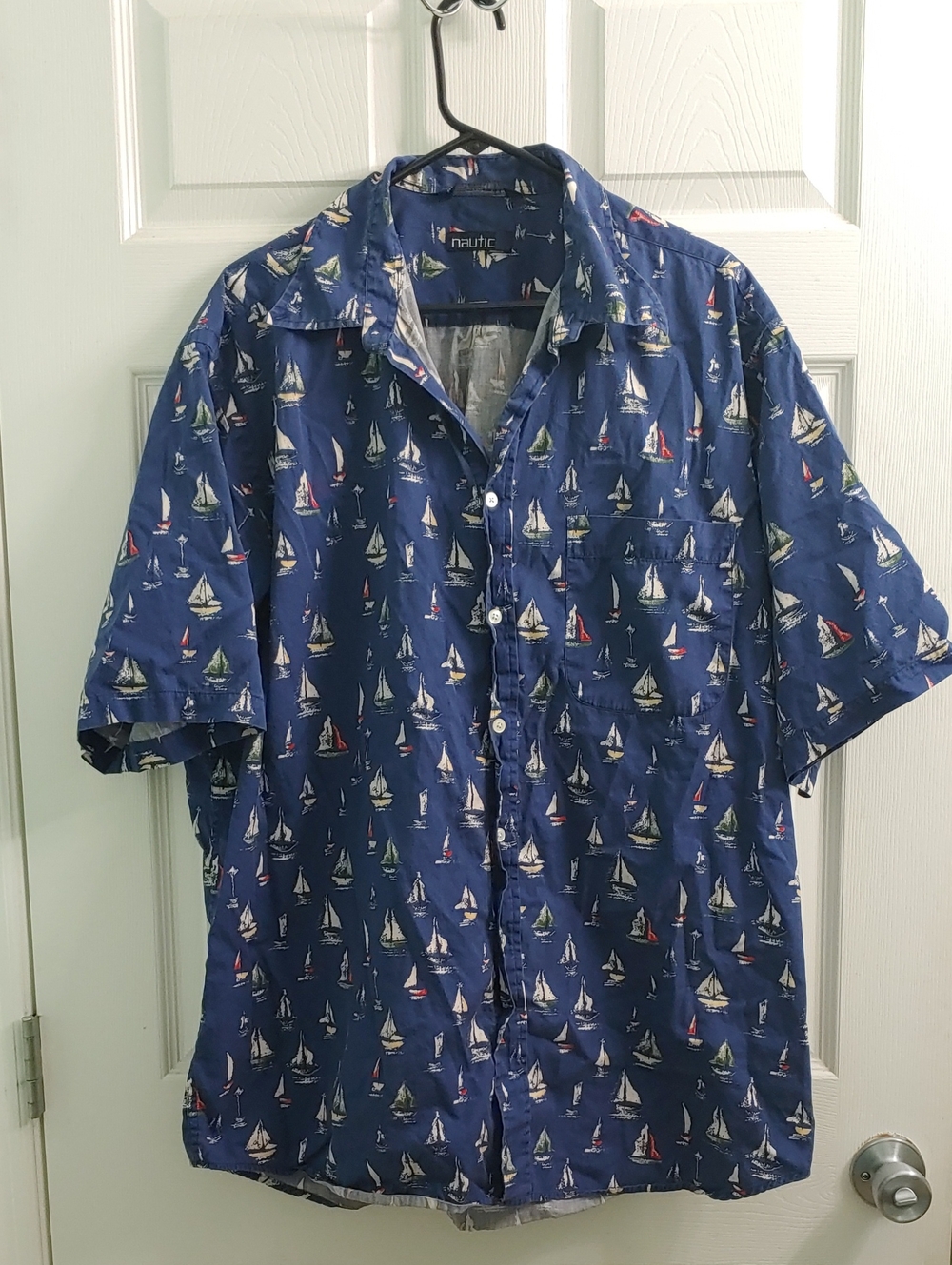 Vintage 90s Nautica Sailboat Shirt Men's XL Watercolor Blue Coastal Button Down